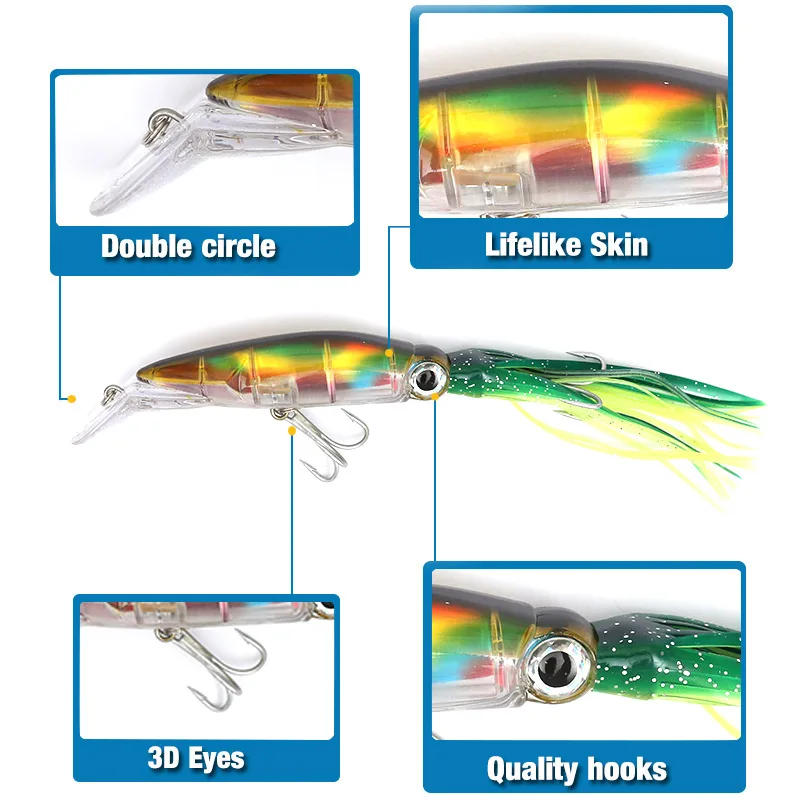 FLYSAND Large Simulation Squid - đánh giá và giá Fishing Hook Size