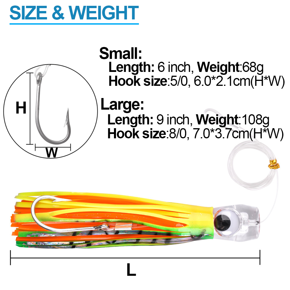 3 Trolling Váy Cá Ngừ Mồi 108G - đánh giá và giá Fishing Hook Size