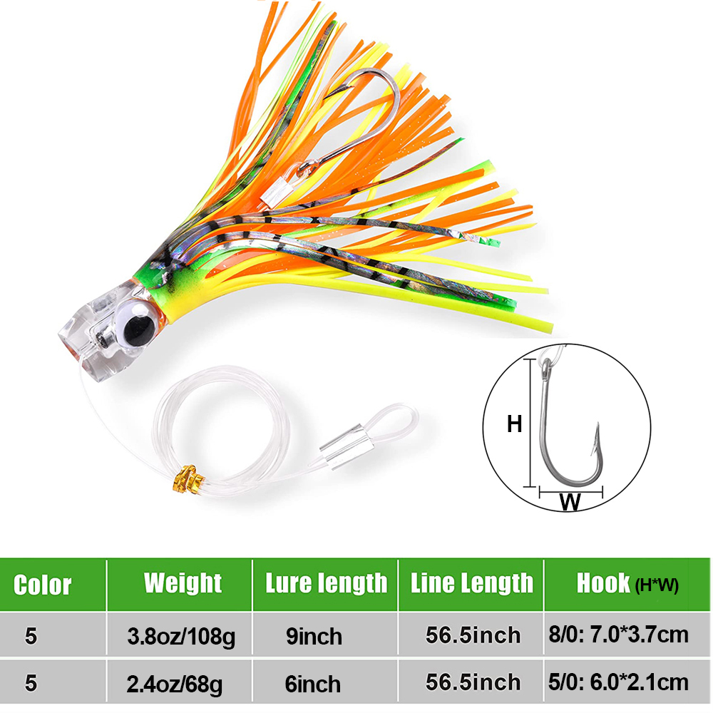 3 Trolling Váy Cá Ngừ Mồi 108G - đánh giá và giá Fishing Hook Size